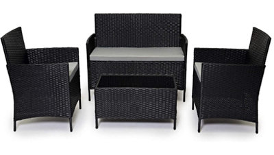 EVRE Black Rattan Garden Furniture Set Patio Conservatory Balcony Outdoor 4 Seater - FREE NEXT-DAY DELIVERY
