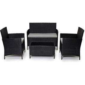 EVRE Black Rattan Garden Furniture Set Patio Conservatory Balcony Outdoor 4 Seater - FREE NEXT-DAY DELIVERY