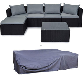 EVRE black Rattan Outdoor Garden Furniture Nevada Set 6 Seater Sofa with Coffee Table with Cover - FREE NEXT-DAY DELIVERY