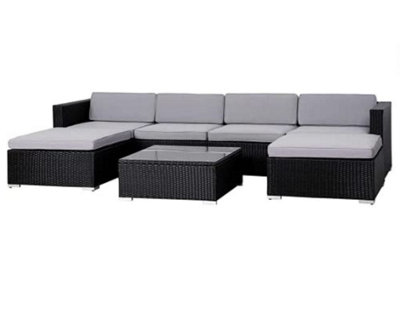 EVRE black Rattan Outdoor Garden Furniture Nevada Set 6 Seater Sofa with Coffee Table with Cover