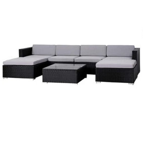 EVRE black Rattan Outdoor Garden Furniture Nevada Set 6 Seater Sofa with Coffee Table with Cover
