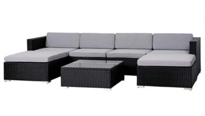 EVRE Black Rattan Outdoor Garden Furniture Nevada Set 6 Seater Sofa with Coffee Table