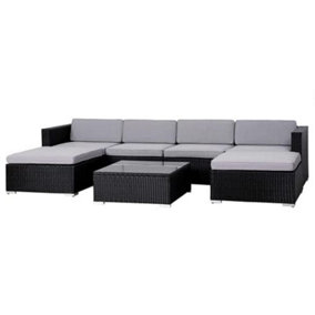 EVRE Black Rattan Outdoor Garden Furniture Nevada Set 6 Seater Sofa with Coffee Table