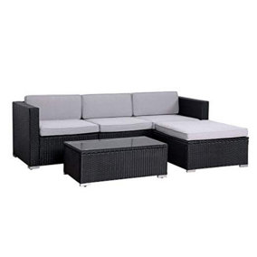 EVRE Black Rattan Outdoor Garden Furniture Set 4 Seater California Sofa Set with Coffee Table - FREE NEXT-DAY DELIVERY