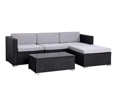 EVRE Black Rattan Outdoor Garden Furniture Set 4 Seater California Sofa Set with Coffee Table with cover