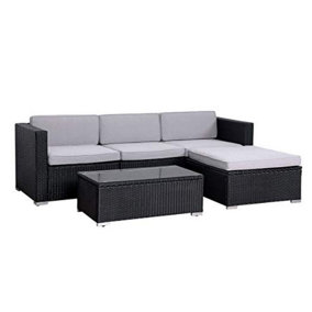 EVRE Black Rattan Outdoor Garden Furniture Set 4 Seater California Sofa Set with Coffee Table with cover