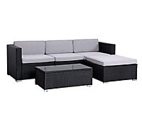 EVRE Black Rattan Outdoor Garden Furniture Set 4 Seater California Sofa Set with Coffee Table