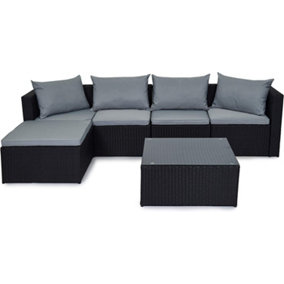 Evre Black Rattan Outdoor Garden Furniture Set Miami Sofa Coffee Table, Foot Stool Rattan  with Premium Cover