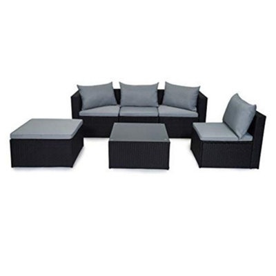 Evre Black Rattan Outdoor Garden Furniture Set Miami Sofa Coffee Table Foot Stool Rattan with Premium Cover DIY at B Q