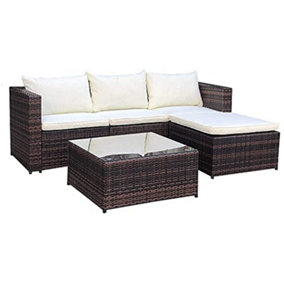 EVRE Brown 4 Seat Outdoor Rattan Garden Furniture Sofa Set - Malaga with Coffee Table