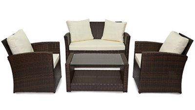 EVRE Brown 4 Seater Rattan Garden Furniture Sofa Armchair Set Roma with Coffee Table