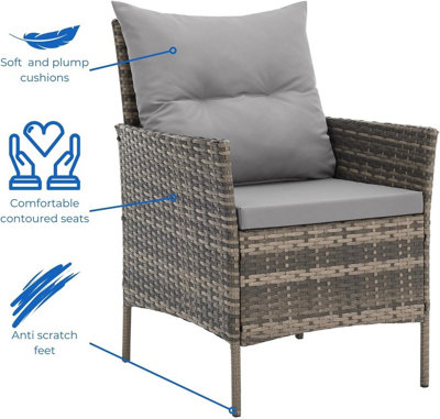 EVRE Brown Florence Garden Rattan Furniture Dining Set 4 Piece Seat Sofa Chair Outdoor Wicker Glass Top Table with Cushions