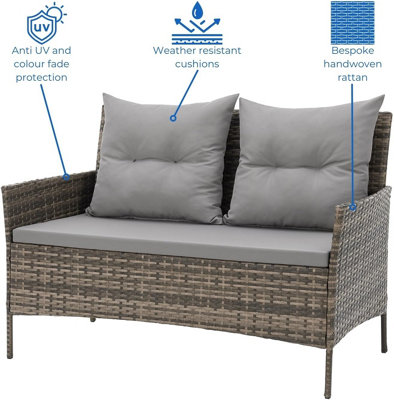 EVRE Brown Florence Garden Rattan Furniture Dining Set 4 Piece Seat Sofa Chair Outdoor Wicker Glass Top Table with Cushions - 3