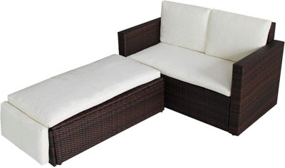 EVRE Brown Lovebed 2 Seat Rattan Garden Furniture Patio Outdoor Sofa Set with Cover