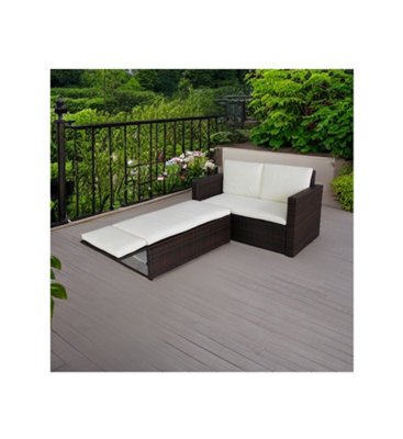 EVRE Brown Lovebed 2 Seat Rattan Garden Furniture Patio Outdoor Sofa Set with Cushions Adjustable Footstool & Weatherproof Cover