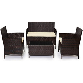 EVRE Brown Madrid Rattan Garden Furniture Set Patio Conservatory Indoor Outdoor 4 piece set