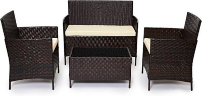 EVRE Brown Madrid Rattan Garden Furniture Set Patio Conservatory Indoor Outdoor 4 piece set - 4