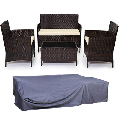 EVRE Brown Madrid Rattan Garden Furniture Set Patio Conservatory Outdoor with Cover