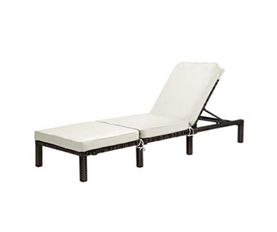 EVRE Brown Rattan Garden Padded Sun Lounger Sun Bed Day Bed Sunlounger