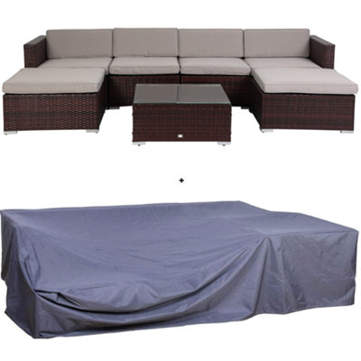 EVRE Brown Rattan Outdoor Garden Furniture Nevada Set 6 Seater Sofa with Coffee Table with cover