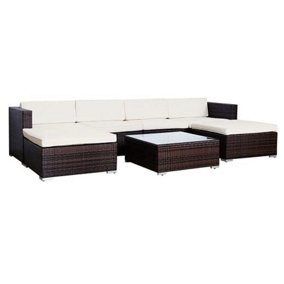 EVRE Brown Rattan Outdoor Garden Furniture Nevada Set 6 Seater Sofa with Coffee Table with cover