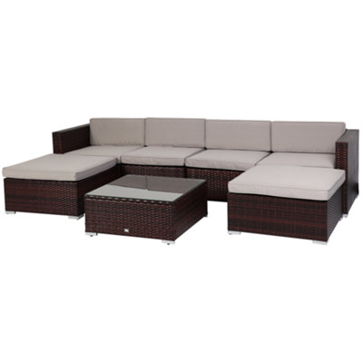 EVRE Brown Rattan Outdoor Garden Furniture Nevada Set 6 Seater Sofa with Coffee Table with cover