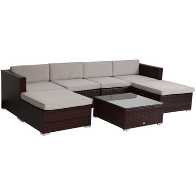 EVRE Brown Rattan Outdoor Garden Furniture Nevada Set 6 Seater Sofa with Coffee Table with cover - 3