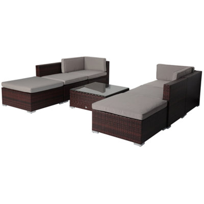 EVRE Brown Rattan Outdoor Garden Furniture Nevada Set 6 Seater Sofa with Coffee Table with cover - 5
