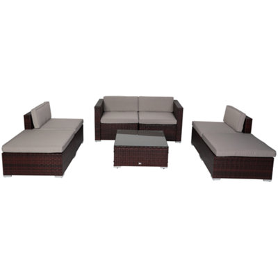 EVRE Brown Rattan Outdoor Garden Furniture Nevada Set 6 Seater Sofa with Coffee Table with cover - 6
