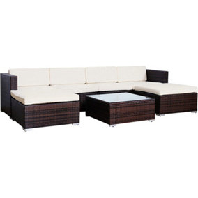 EVRE Brown Rattan Outdoor Garden Furniture Nevada Set 6 Seater Sofa with Coffee Table