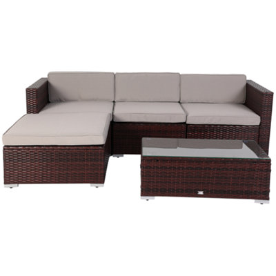 EVRE Brown Rattan Outdoor Garden Furniture Set 4 Seater California Sofa Set with Coffee Table