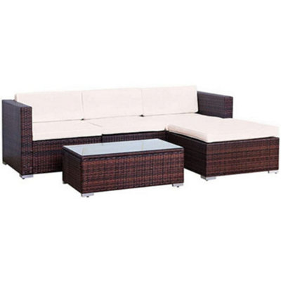 EVRE Brown Rattan Outdoor Garden Furniture Set 4 Seater California Sofa Set with Coffee Table