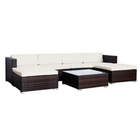 EVRE Brown Rattan Outdoor Garden Furniture Set 4 Seater California Sofa Set with Coffee Table