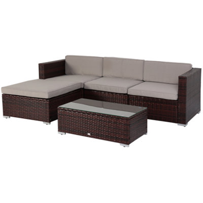 EVRE Brown Rattan Outdoor Garden Furniture Set 4 Seater California Sofa Set with Coffee Table