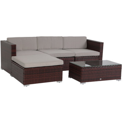 EVRE Brown Rattan Outdoor Garden Furniture Set 4 Seater California Sofa Set with Coffee Table - 3