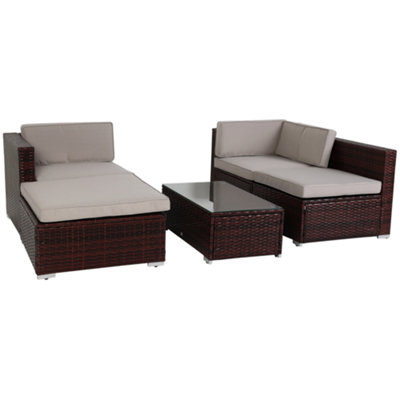 EVRE Brown Rattan Outdoor Garden Furniture Set 4 Seater California Sofa Set with Coffee Table - 5