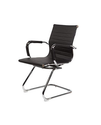 EVRE Cantilever Boardroom Black Faux Leather Desk Chair with Chrome Finish