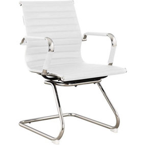 EVRE Cantilever Boardroom White Faux Leather Desk Chair with Chrome Finish - FREE NEXT-DAY DELIVERY