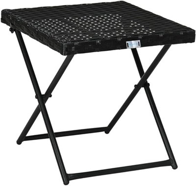 EVRE Capri Folding Side Rattan Table Outdoor, Drinks, Camping Lightweight Wicker & Portable - Black - FREE NEXT-DAY DELIVERY