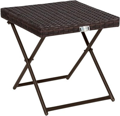 EVRE Capri Folding Side Rattan Table Outdoor Laptops, Drinks, Gardens, Camping Lightweight Weatherproof Wicker & Portable - Brown