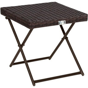 EVRE Capri Folding Side Rattan Table Outdoor Laptops, Drinks, Gardens, Camping Lightweight Weatherproof Wicker & Portable - Brown