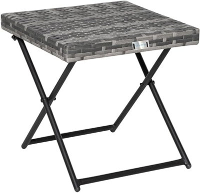 EVRE Capri Folding Side Rattan Table Outdoor Laptops, Drinks, Gardens, Camping Lightweight Weatherproof Wicker & Portable - Grey