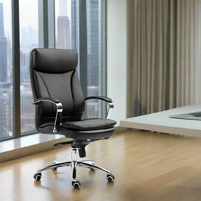 EVRE Contemporary Executive Black Faux Leather Office Chair with Swivel Height Adjust - FREE NEXT-DAY DELIVERY