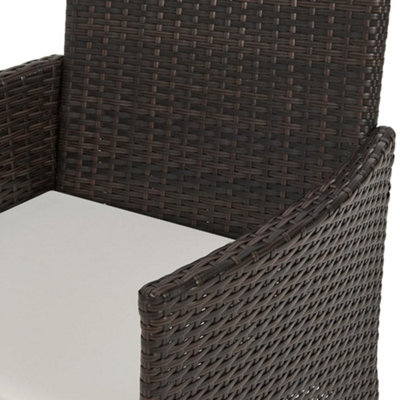 EVRE Copenhagen Brown Outdoor Rattan Garden Bistro Set 3 Piece Wicker Table and Chairs Furniture with Cushions Glass Coffee Table - 5
