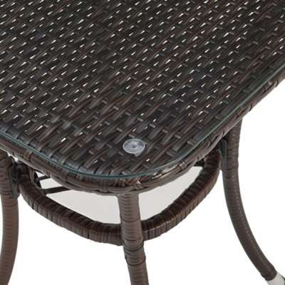 EVRE Copenhagen Brown Outdoor Rattan Garden Bistro Set 3 Piece Wicker Table and Chairs Furniture with Cushions Glass Coffee Table - 6