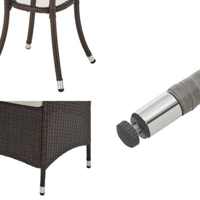 EVRE Copenhagen Brown Outdoor Rattan Garden Bistro Set 3 Piece Wicker Table and Chairs Furniture with Cushions Glass Coffee Table - 7