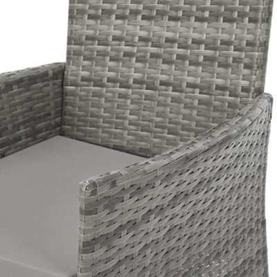 EVRE Copenhagen Grey Outdoor Rattan Garden Bistro Set 3 Piece Wicker Table and Chairs Furniture with Cushions Glass Coffee Table - 5