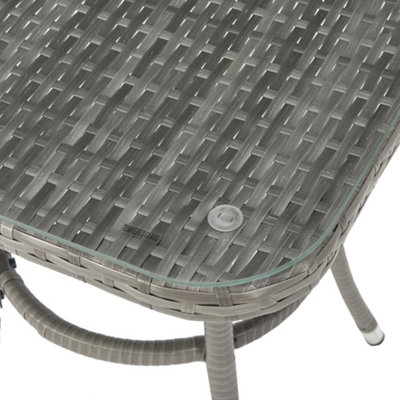 EVRE Copenhagen Grey Outdoor Rattan Garden Bistro Set 3 Piece Wicker Table and Chairs Furniture with Cushions Glass Coffee Table - 6