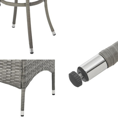 EVRE Copenhagen Grey Outdoor Rattan Garden Bistro Set 3 Piece Wicker Table and Chairs Furniture with Cushions Glass Coffee Table - 7
