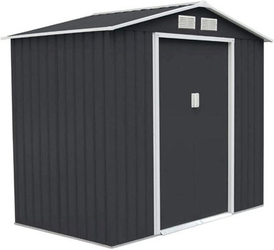 EVRE Garden Shed 6x4ft Dark Grey with Apex Roof Sliding Doors Weather Resistant Paint & Vents